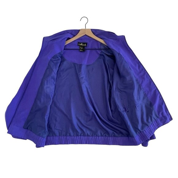 VTG 80s Women XL Windbreaker Jacket Full Zip Mock Neck Perfume Embroidery Purple - Picture 14 of 16